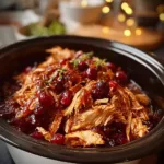 Crockpot Cranberry Chicken served on a plate with herbs and cranberries