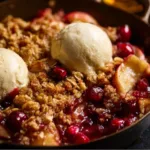 Delicious homemade apple cranberry crisp served in a bowl.