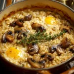 Delicious French Onion & Mushroom Baked Risotto served in a bowl