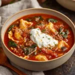 Healthy gluten free and dairy free lasagna soup served in a bowl
