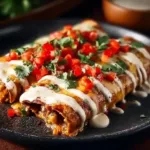 Delicious jalapeño popper enchiladas topped with cheese and chicken