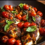 One-Pan Balsamic Chicken served with herbs and vegetables