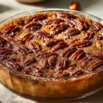 Deliciously baked Pecan Pie Dump Cake served on a plate