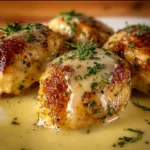 Creamy parmesan chicken pillows served on a plate with herbs