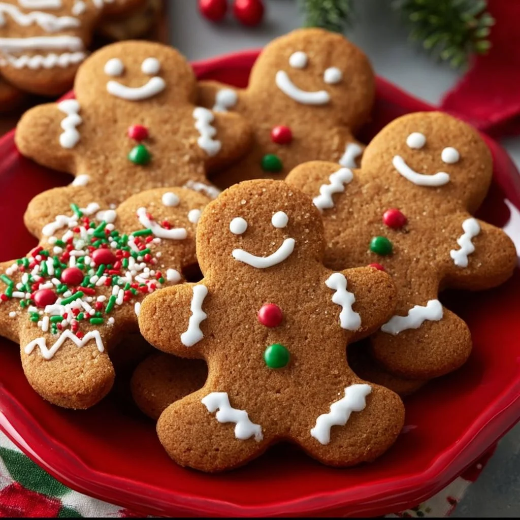 Soft & Chewy Gingerbread Men Cookies 5 Soft and chewy gingerbread men cookies decorated with icing and candy.