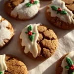 Freshly baked soft gingerbread cookies on a rustic wooden table