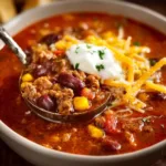 Bowl of flavorful taco soup topped with cheese and cilantro