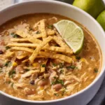 Bowl of delicious Crockpot White Chicken Chili garnished with cilantro