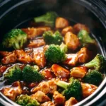Crockpot teriyaki chicken with rice and vegetables in a bowl