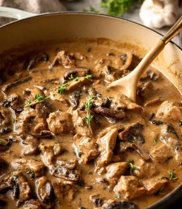 Easy Beef Stroganoff 1 Plate of easy beef stroganoff with mushrooms and egg noodles