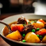 Delicious hearty slow cooker beef stew with vegetables and herbs