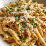 Delicious one pot creamy garlic pasta topped with fresh herbs and cheese