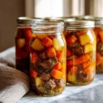 A delicious bowl of perfect beef stew with vegetables and herbs