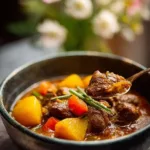 Delicious bowl of Simple Jamaican Beef Stew with rich spices and tender meat.