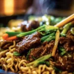 Slow cooker beef ramen noodles with tender beef and inviting broth