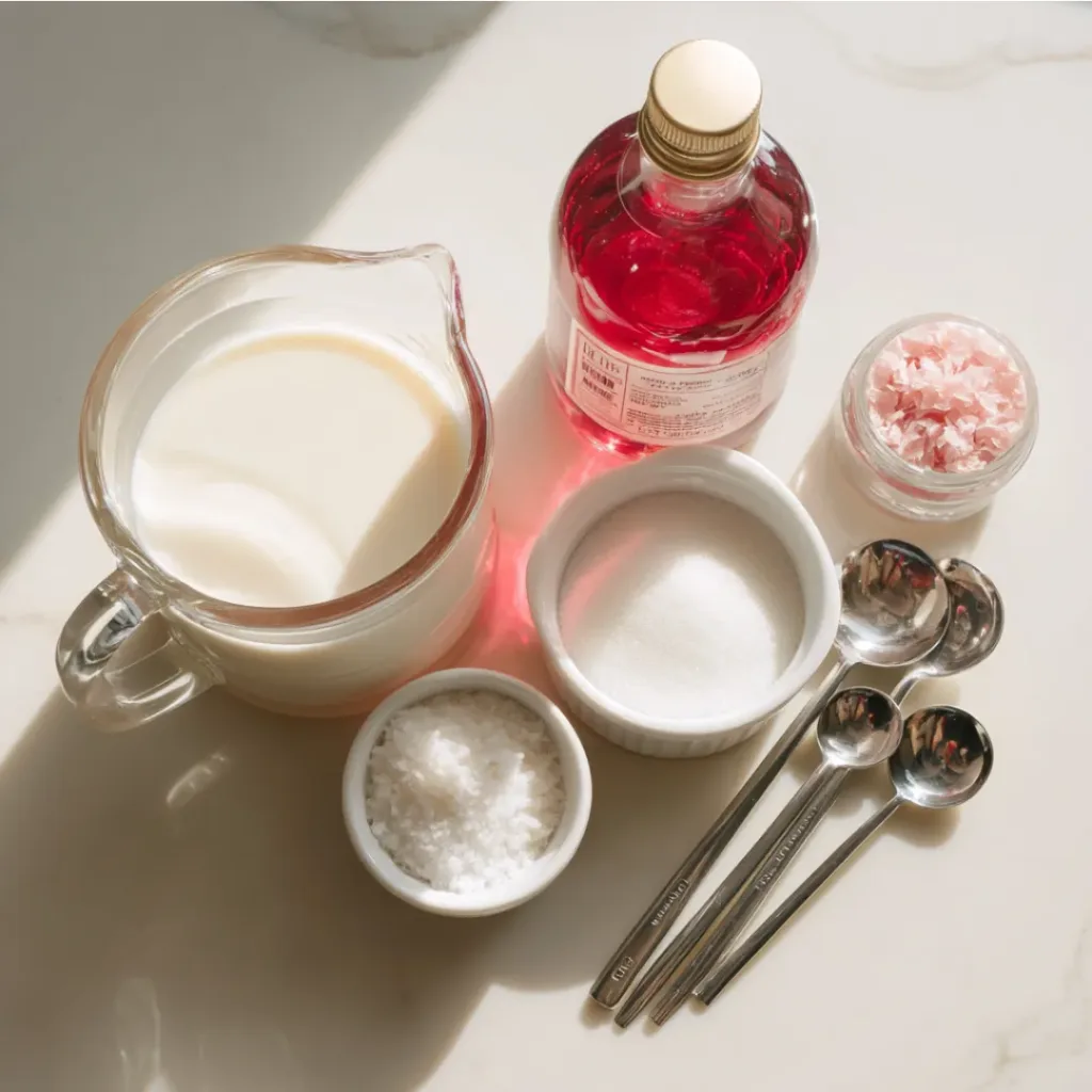 Rose Milk Gelatin Recipe 19 Ingredients for rose milk gelatin recipe on countertop