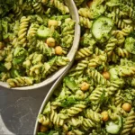 20-minute green goddess pasta salad with fresh vegetables and herbs