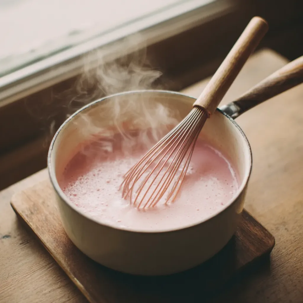 Rose Milk Gelatin Recipe 20 Mixing milk and rose syrup for rose milk gelatin recipe