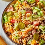 Delicious Big Mac Pasta Salad with ingredients resembling a classic Big Mac