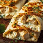 Delicious cheesy garlic chicken wraps ready to serve on a plate.
