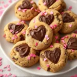 Delicious Chocolate Heart Thumbprint Cookies on a decorative plate.