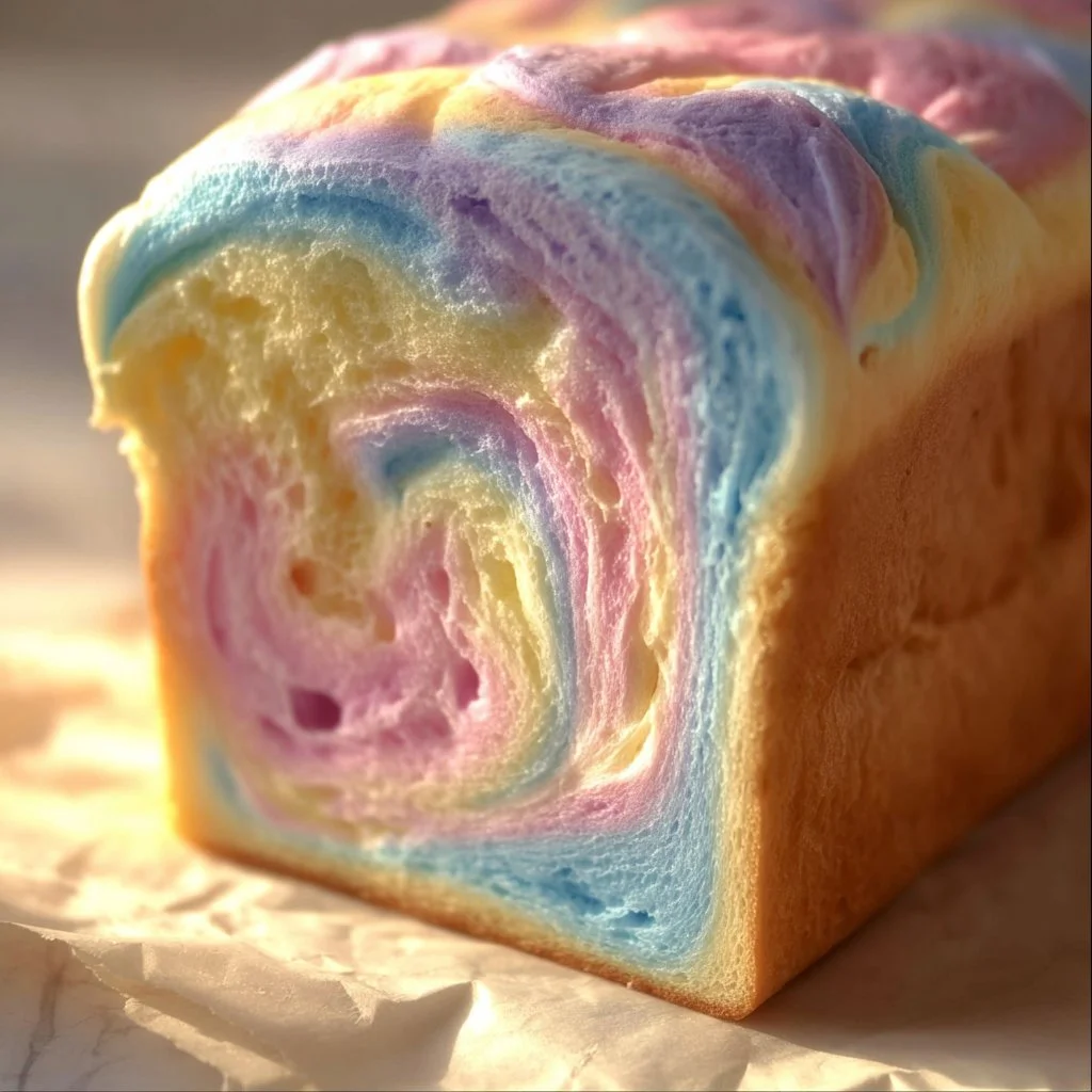 Cloud Bread Pastel Swirl Loaf 1 Cloud Bread Pastel Swirl Loaf with vibrant colors and fluffy texture.