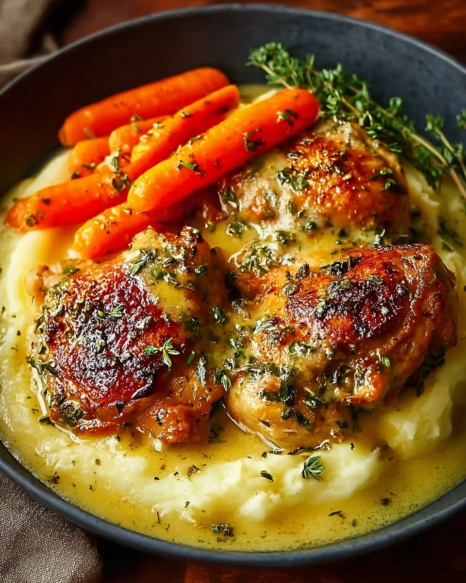 Creamy Herb Chicken Thighs 24 Creamy Herb Chicken Thighs with Carrots & Mash