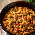 Delicious Crockpot Taco Pasta served in a bowl with toppings