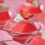 Easy strawberry jello dessert with Greek yogurt topped with fresh strawberries