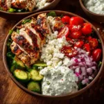 Delicious Greek Chicken Bowl with marinated chicken and fresh vegetables