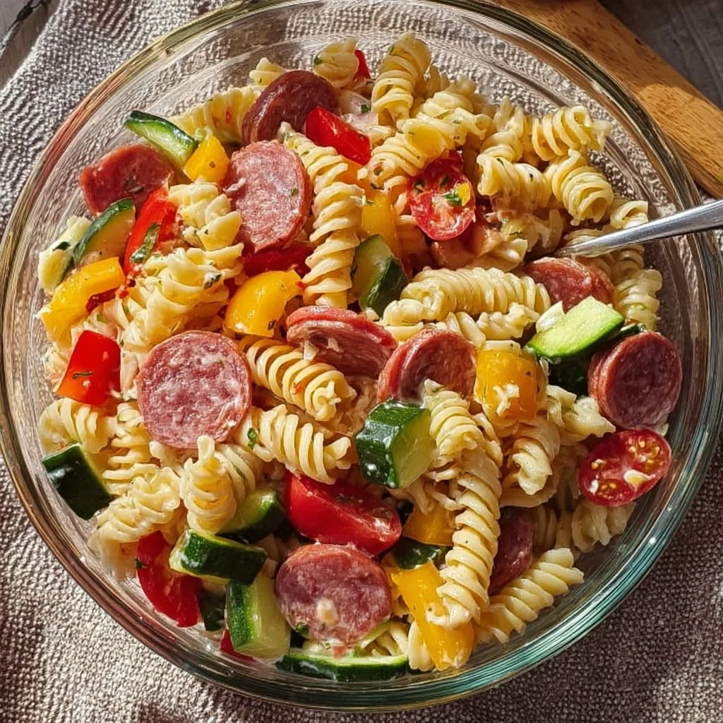 High Protein Italian Pasta Salad 6 High protein Italian pasta salad with colorful vegetables and pasta