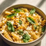 Delicious street corn pasta salad with vibrant colors and fresh ingredients