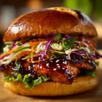 Delicious Korean BBQ Chicken Sandwich served with fresh toppings
