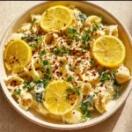 Creamy lemon ricotta pasta garnished with fresh herbs