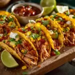 Delicious Mexican pulled pork tacos topped with fresh ingredients