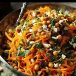 Colorful Moroccan Carrot and Chickpea Salad served in a bowl.