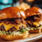 Oklahoma fried onion burgers served with crispy onions and melted cheese