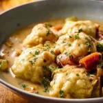 One Pot Chicken and Dumplings in a rich creamy broth