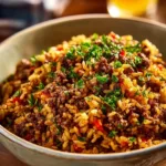 Southern Style Dirty Rice dish with spices and meat