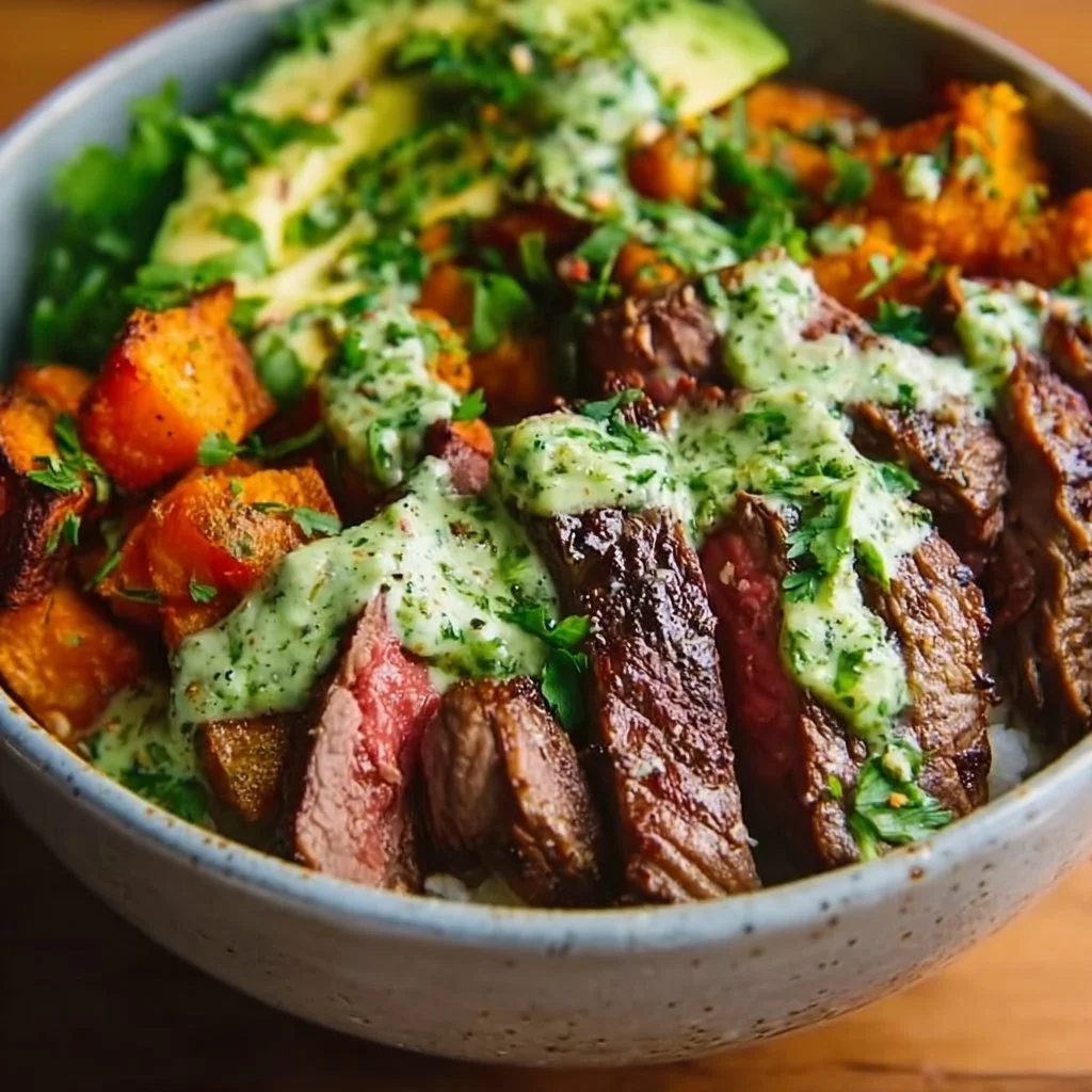 Steak and Sweet Potato Bowls 28 Steak and Sweet Potato Bowls with Avocado-Cilantro Drizzle