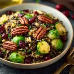 Delicious wild rice pilaf with Brussels sprouts served in a bowl