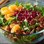 Colorful winter salad with seasonal greens and toppings