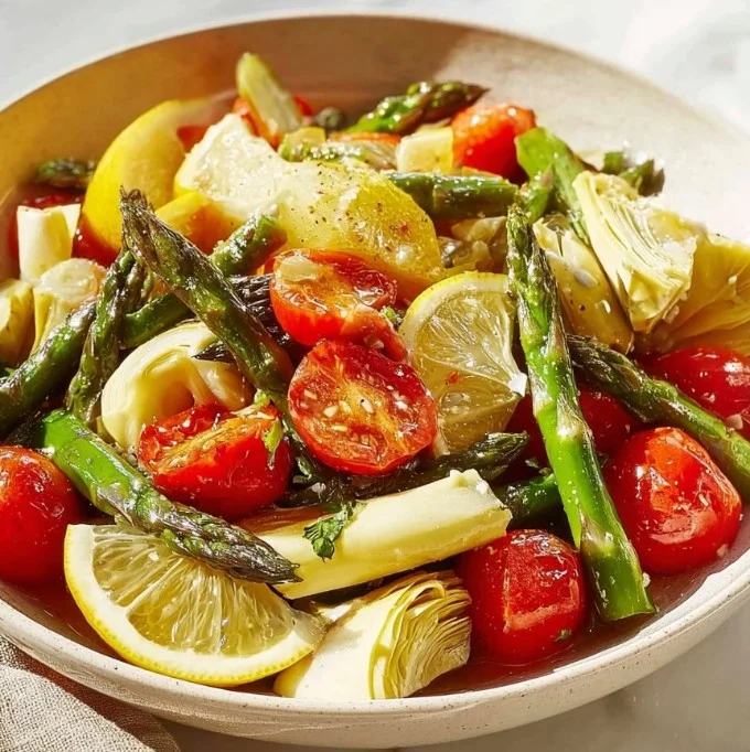 Asparagus and Tomato Salad 4 Fresh asparagus and tomato salad served in a bowl, colorful and nutritious.
