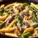 Delicious Asparagus Chicken Penne dish served in a bowl