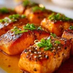 Crispy Bang Bang Salmon Bites served on a plate with dipping sauce
