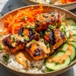 Bang Bang Salmon Bowls with fresh ingredients and zesty sauce