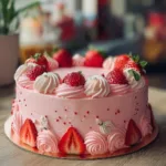 Delicious homemade strawberry cake with fresh strawberries and whipped cream