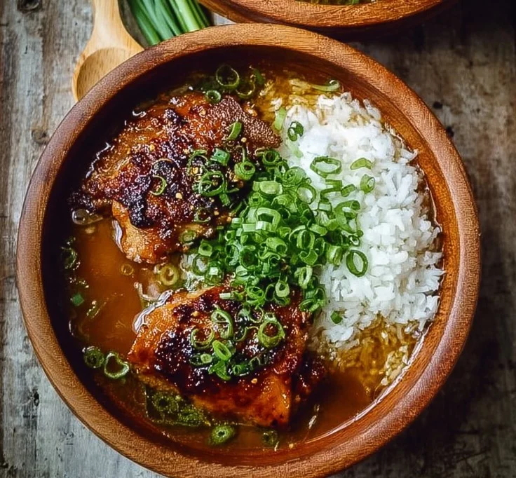 Caramelised Soy Chicken 24 Caramelised Soy Chicken in Garlic Ginger Broth with Rice