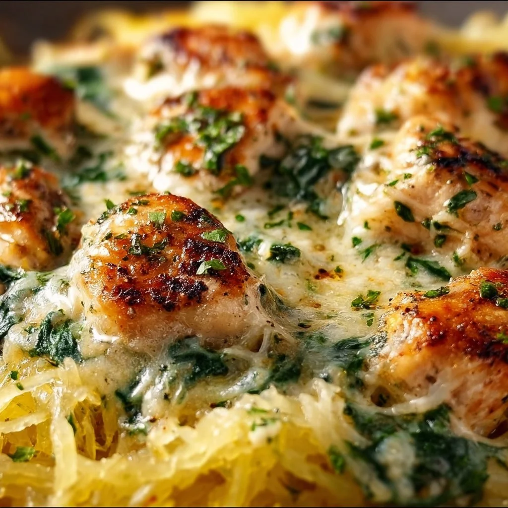Chicken & Spinach Alfredo Spaghetti 1 Chicken & Spinach Alfredo Spaghetti Squash Bake