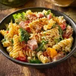 Delicious Club Sandwich Pasta Salad with turkey, bacon, lettuce, and tomatoes